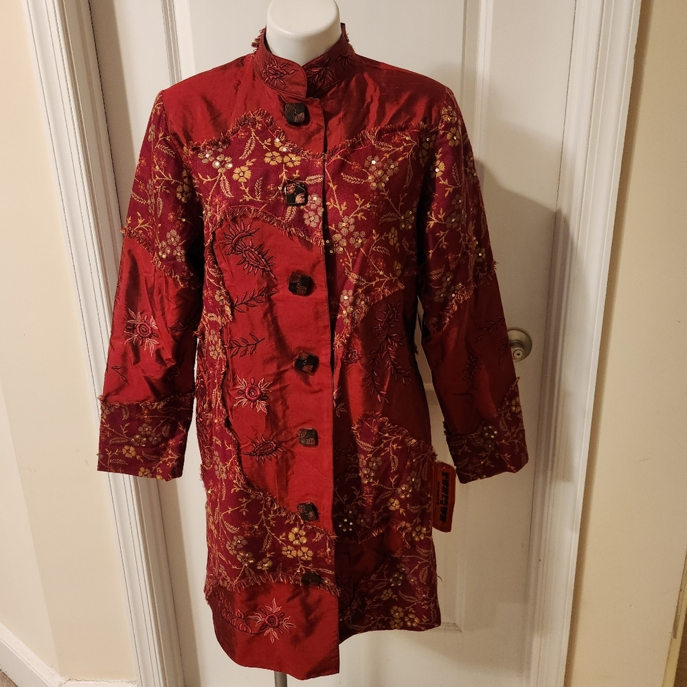 Tunique Nights new Large red Asian inspired coat long blazer jacket coatigan